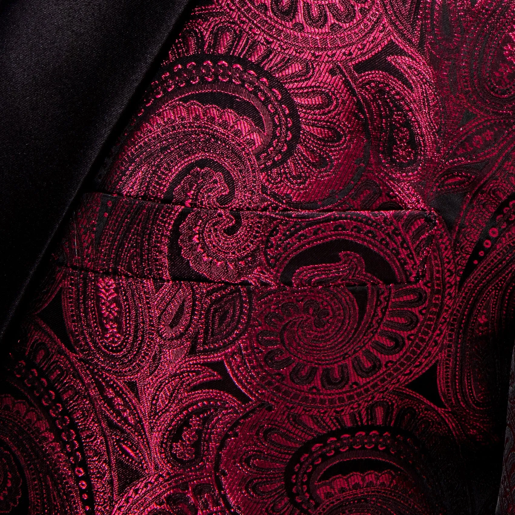 Ties2you Shawl Collar Suit Burgundy Red Black Paisley Men's Suit