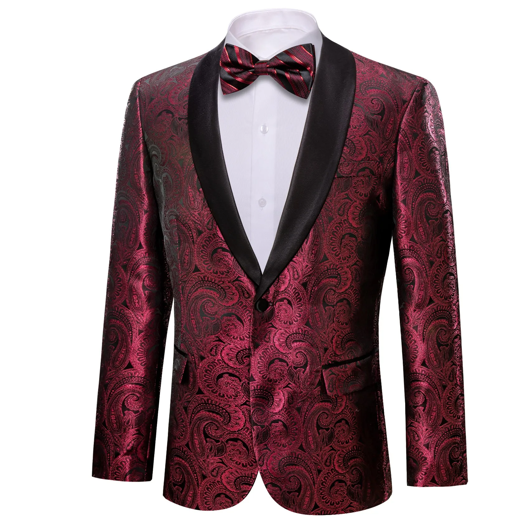 Ties2you Shawl Collar Suit Burgundy Red Black Paisley Men's Suit