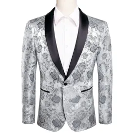 Ties2you White Grey Rose Floral Mens Suit Fashionable Suit For Party Casual