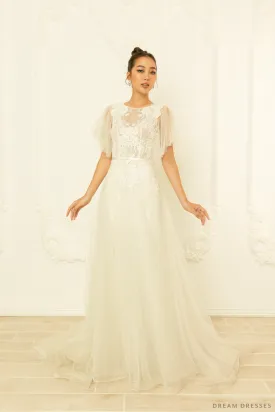Tulle A-line Wedding Dress with Floral Lace (#NORAH)