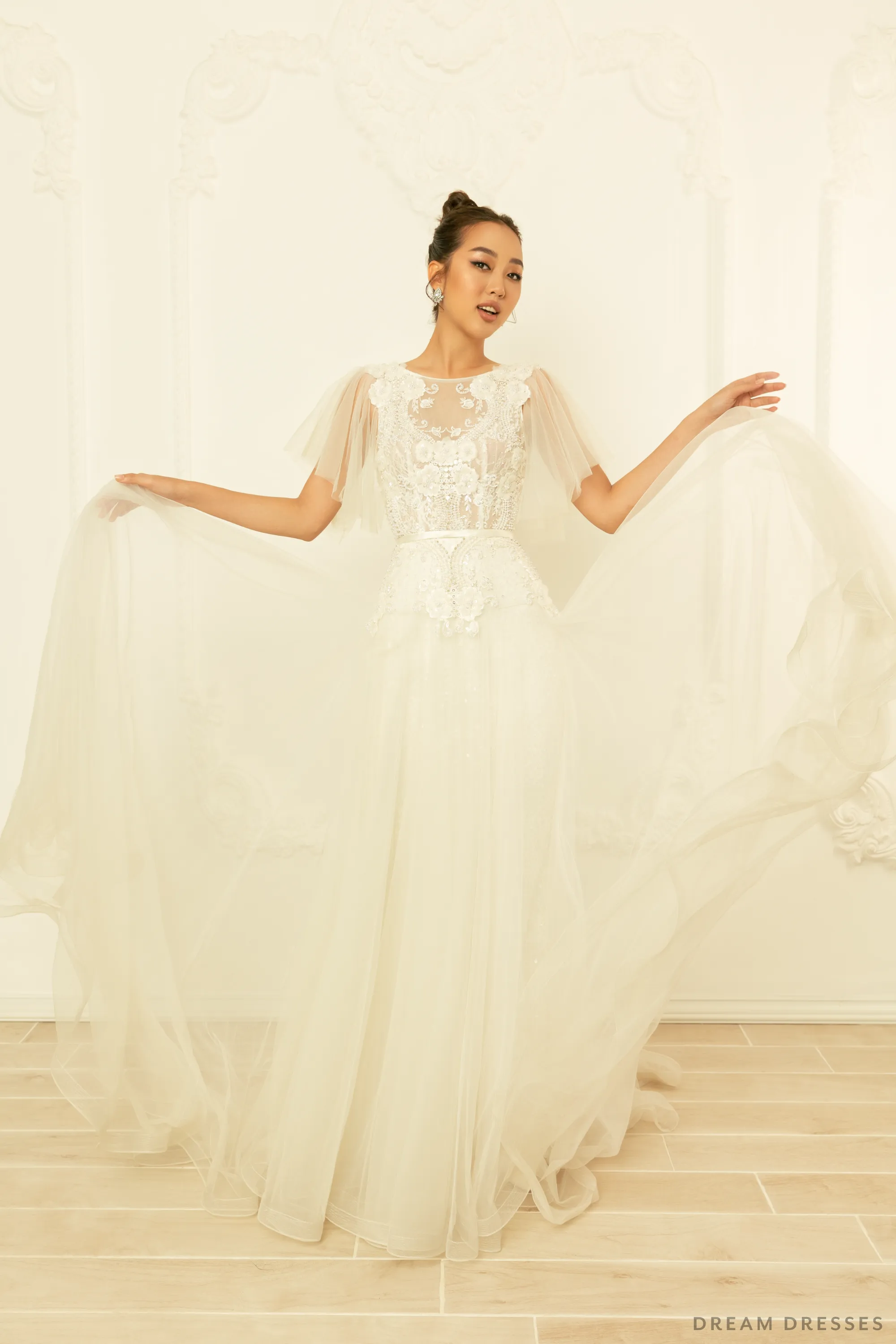 Tulle A-line Wedding Dress with Floral Lace (#NORAH)