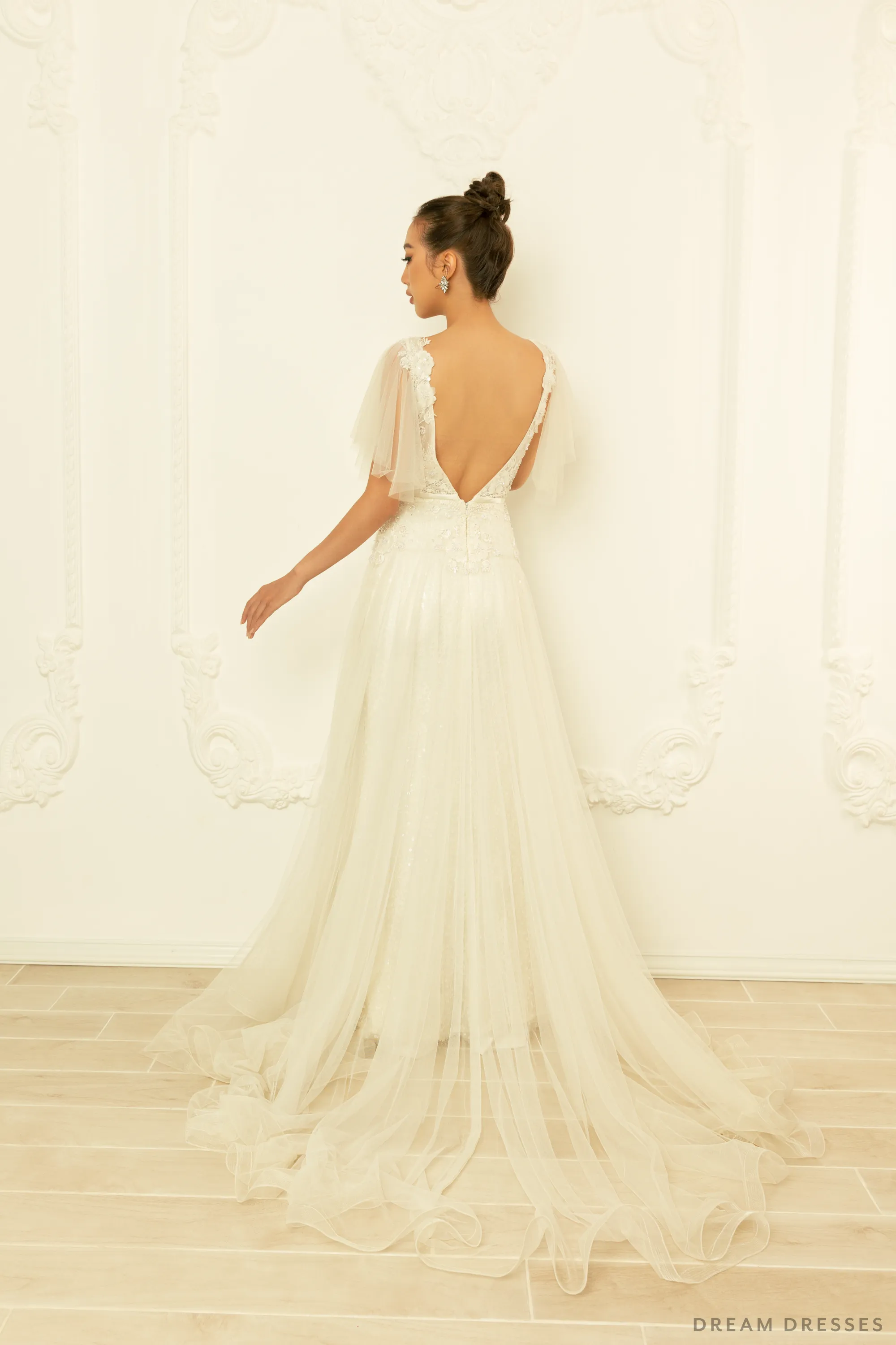 Tulle A-line Wedding Dress with Floral Lace (#NORAH)