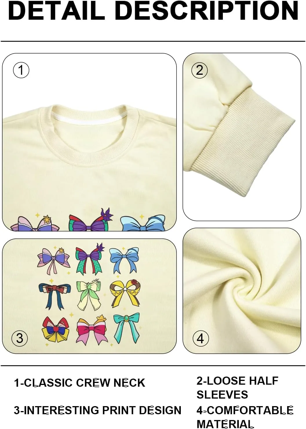 UNIQUEONE Oversized Bow Sweatshirt Womens Magic Kingdom Tee Shirt Colorful Pastel Bows Graphic Sweatshirts Holiday Pullover