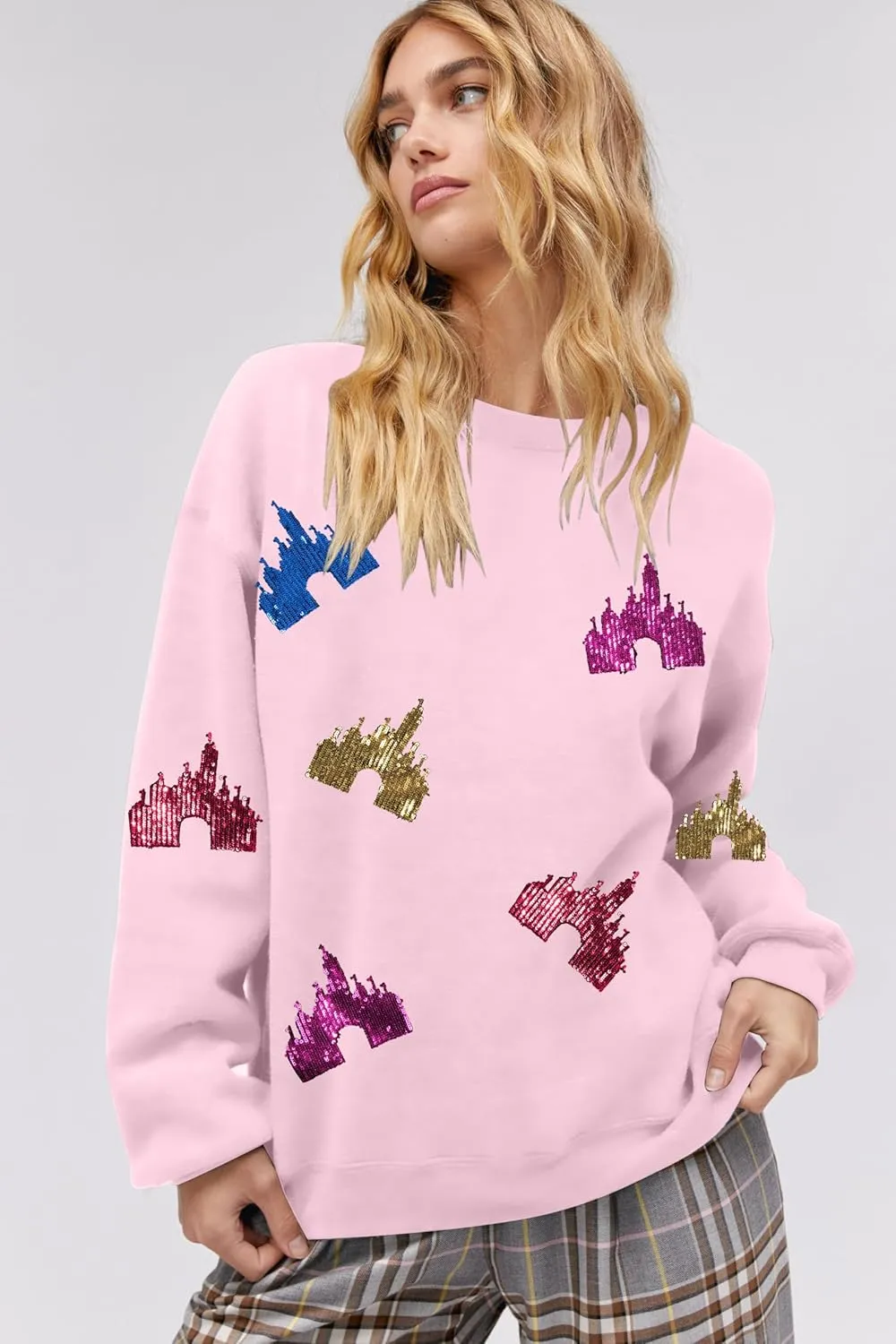 UNIQUEONE Oversized Bow Sweatshirt Womens Magic Kingdom Tee Shirt Colorful Pastel Bows Graphic Sweatshirts Holiday Pullover