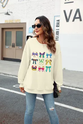 UNIQUEONE Oversized Bow Sweatshirt Womens Magic Kingdom Tee Shirt Colorful Pastel Bows Graphic Sweatshirts Holiday Pullover