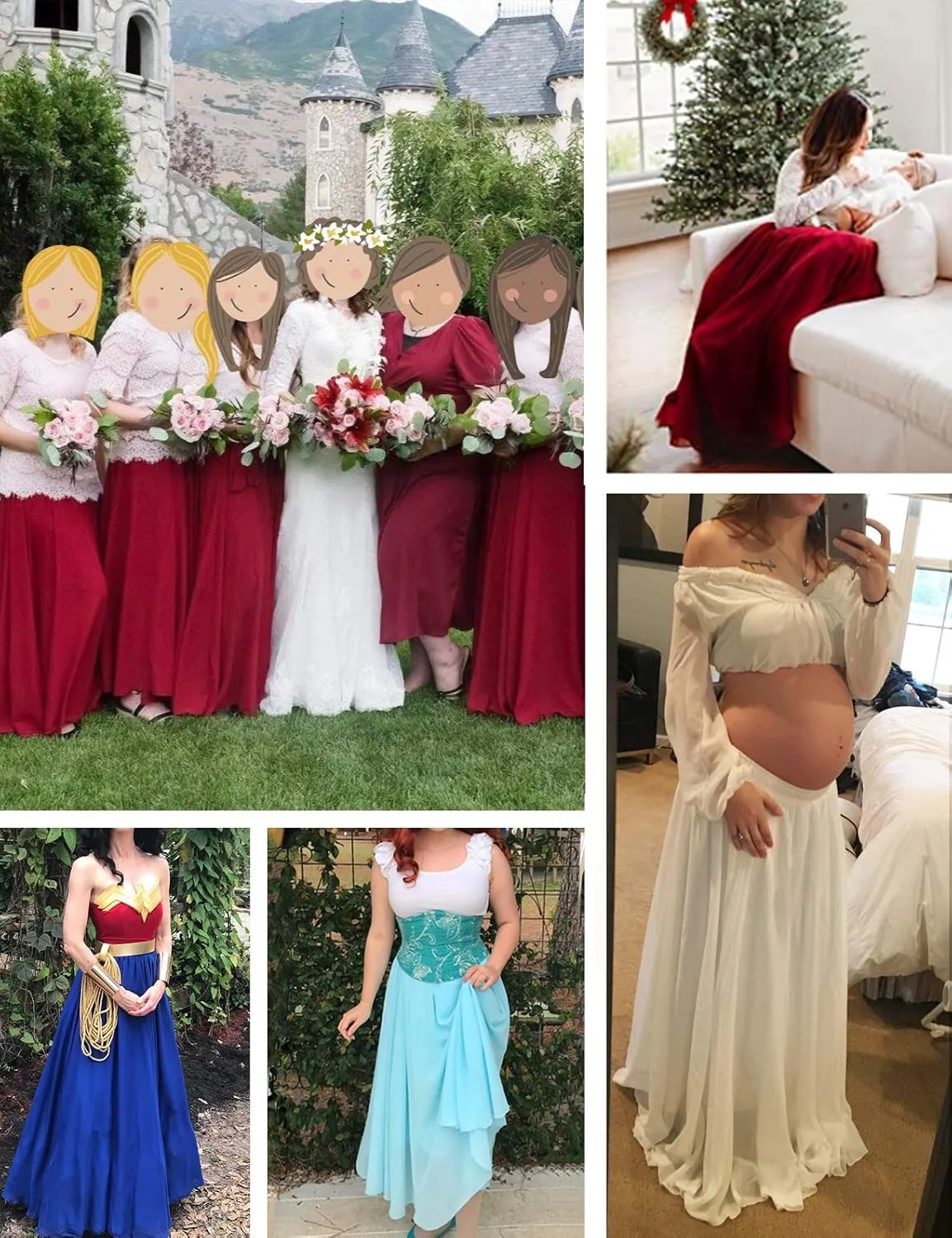 v28 Women Full/Ankle Length Elastic Pleated Retro Maxi Chiffon Long Skirt