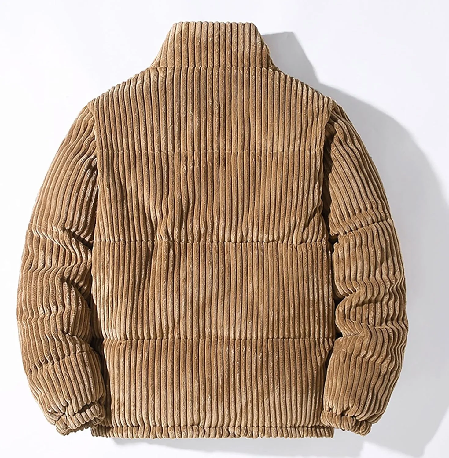 Verlas Mens Quilted Bubble Puffer Corduroy Jacket Mock Neck Zip Up Long Sleeve Winter Bomber Coat Fall Ribbed Tops Outerwear