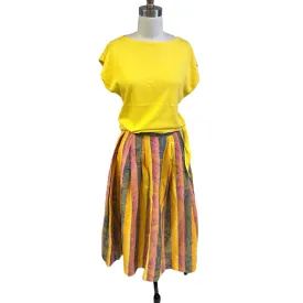 Vintage Christian Dior 80s Skirt & Top COlorful Madras Plaid Sz 8 Small Yellow