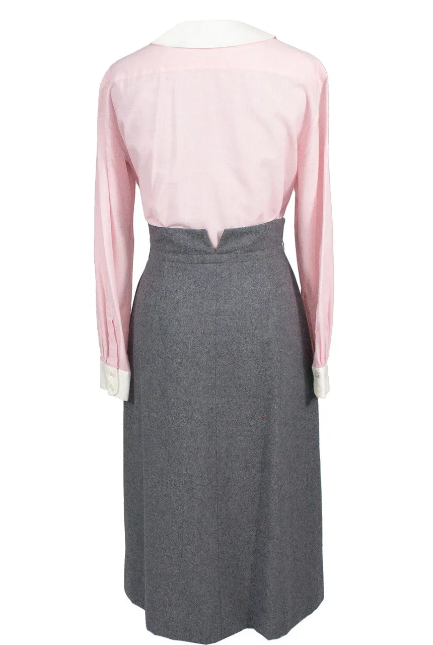 Vintage Christian Dior Gray Wool Skirt w Paper Bag Waist