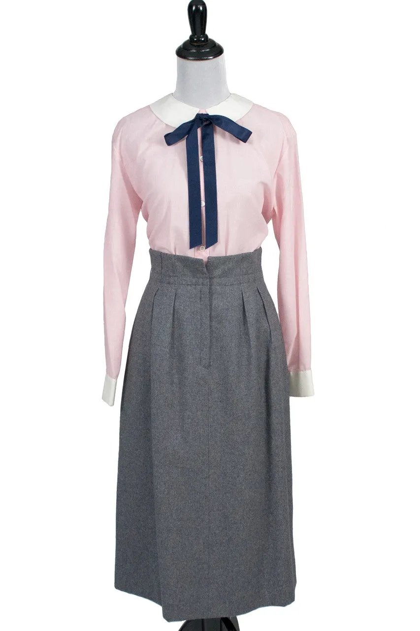 Vintage Christian Dior Gray Wool Skirt w Paper Bag Waist