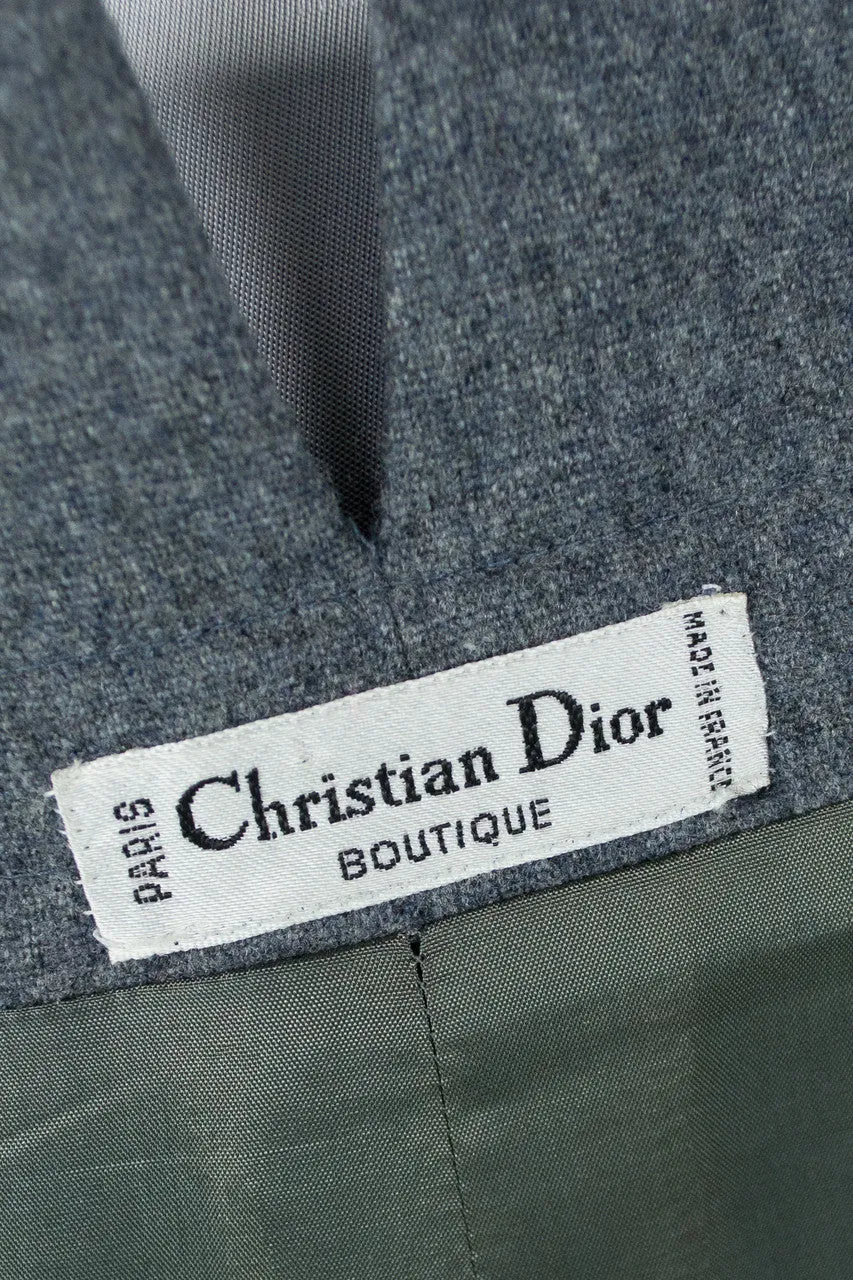 Vintage Christian Dior Gray Wool Skirt w Paper Bag Waist