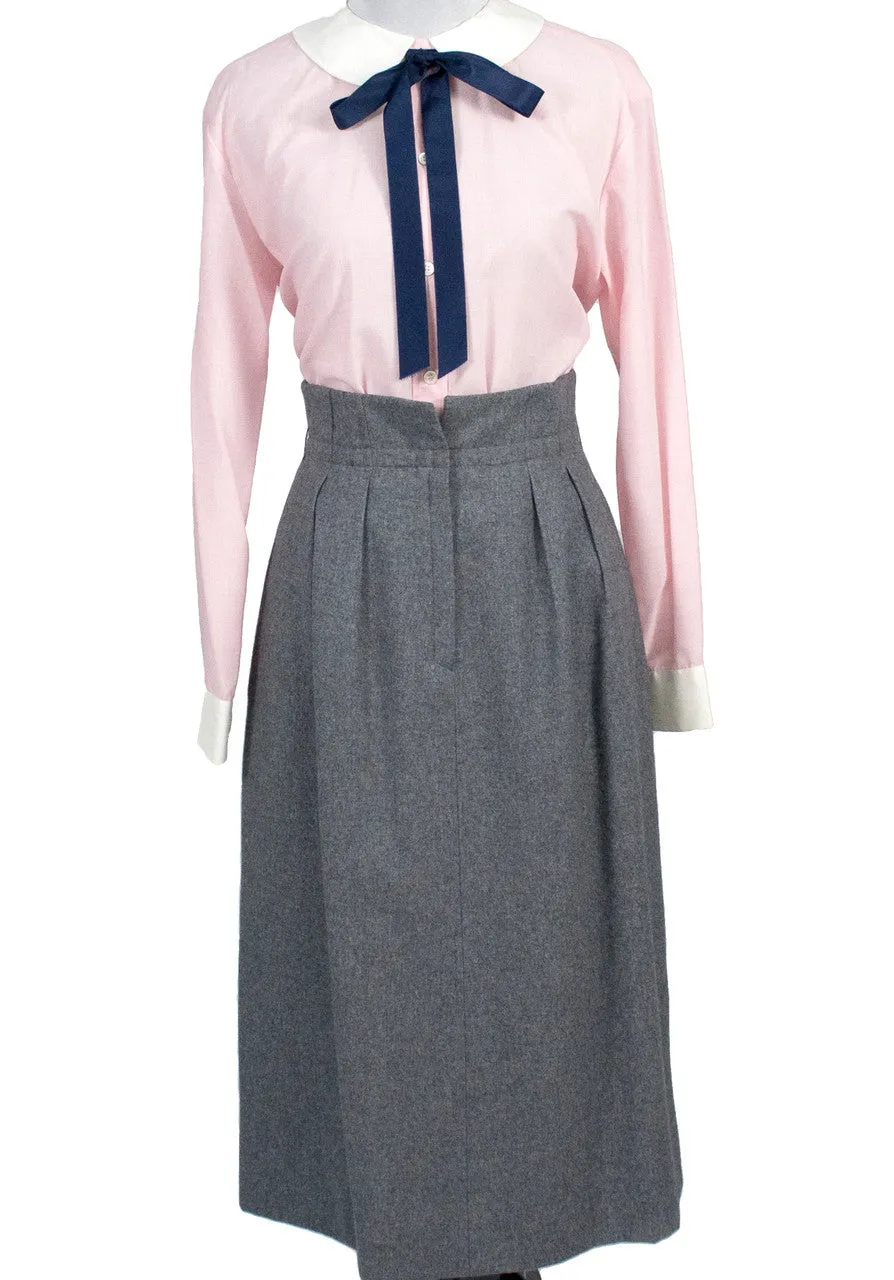 Vintage Christian Dior Gray Wool Skirt w Paper Bag Waist