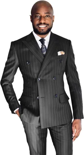 Wangyue Men's Double Breasted Pinstripe Suit 2-Piece Set Business Casual Wedding Party Suit