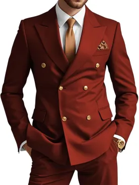 Wangyue Mens Double Breasted Suit 2 Piece Slim Fit Wedding Suit for Men Double Breasted Blazer Prom Formal Suits Set
