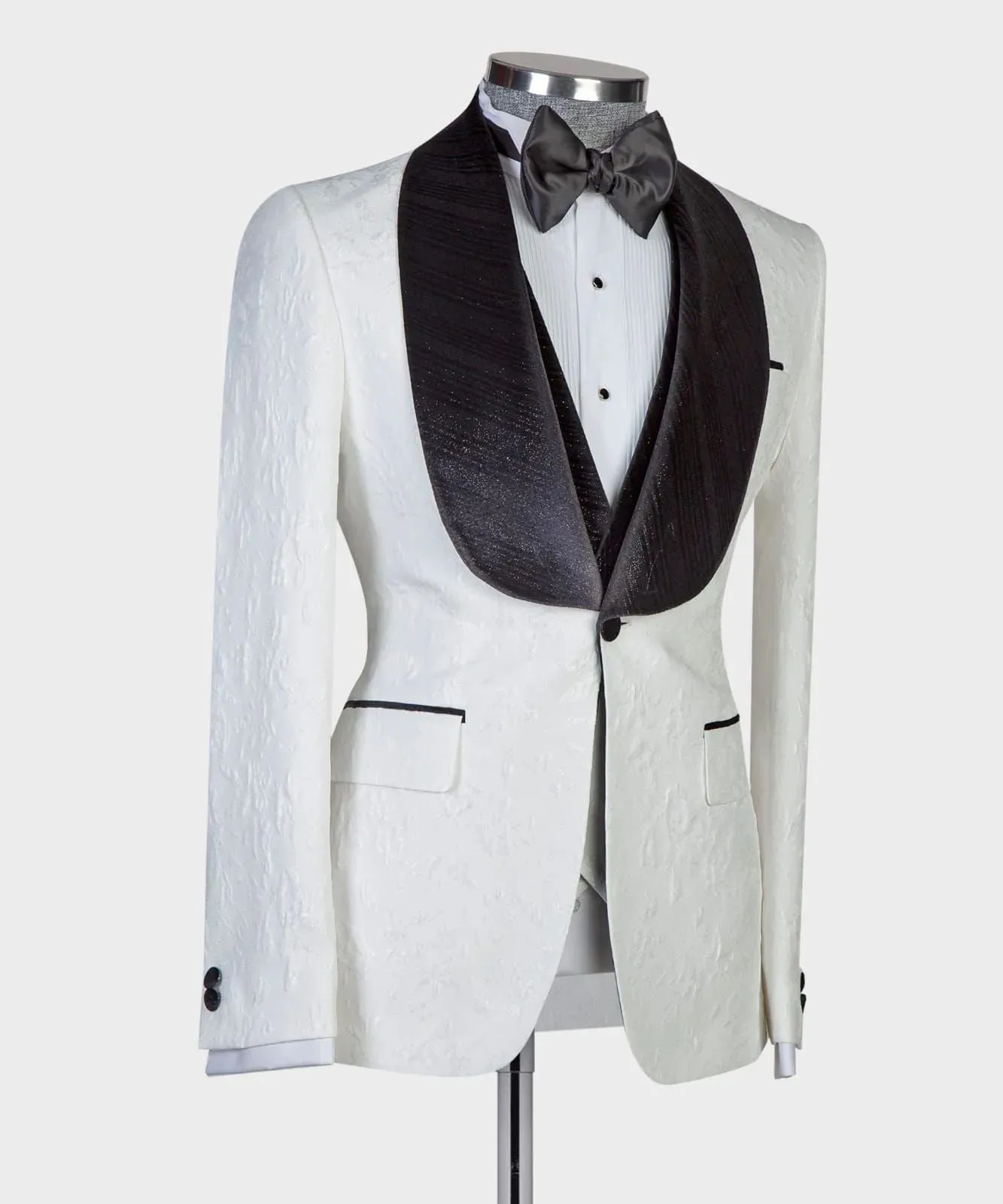 White Tuxedo With Black Shinning Collar