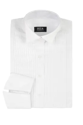 Wing Collar, Pleated Front Tuxedo Dress Shirt