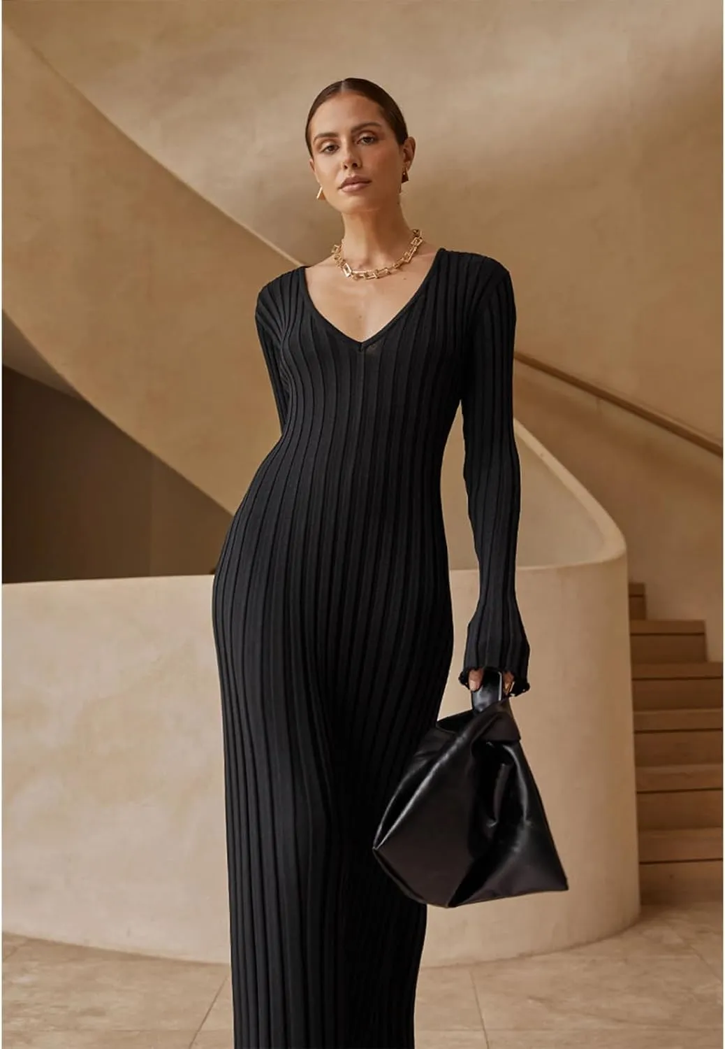 Women Sweater Dress Ribbed Long Sleeve Crewneck Knit Slim Fit Bodycon Dress Fall Maxi Long Dress