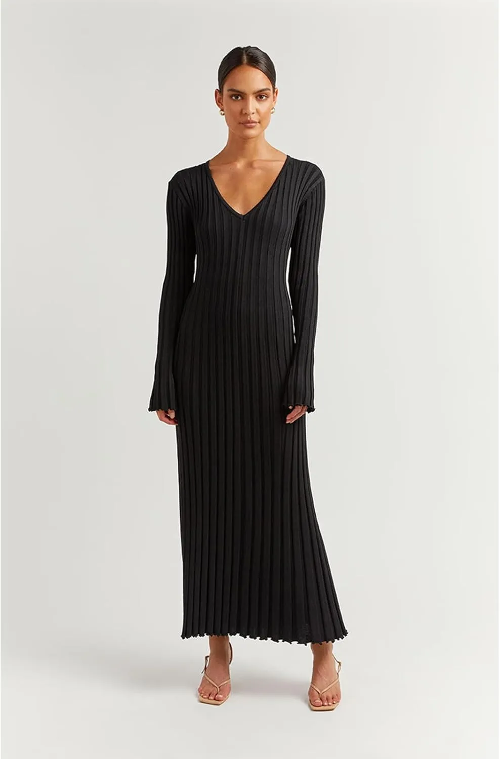 Women Sweater Dress Ribbed Long Sleeve Crewneck Knit Slim Fit Bodycon Dress Fall Maxi Long Dress
