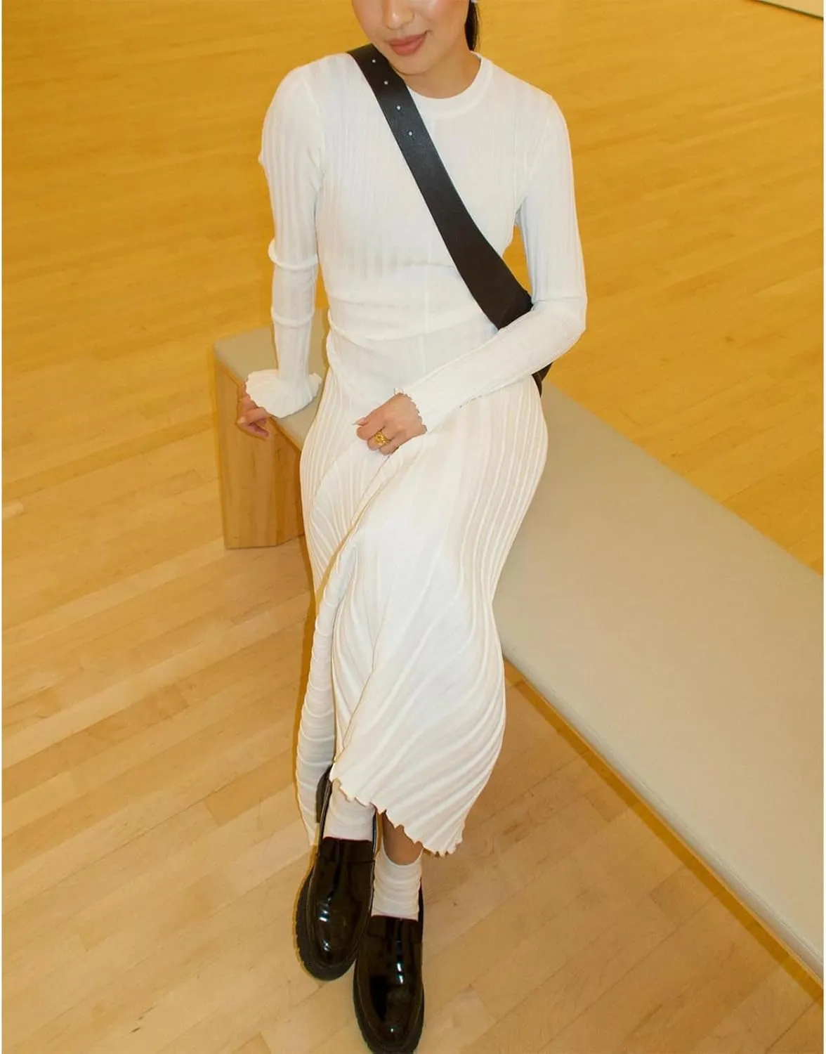 Women Sweater Dress Ribbed Long Sleeve Crewneck Knit Slim Fit Bodycon Dress Fall Maxi Long Dress