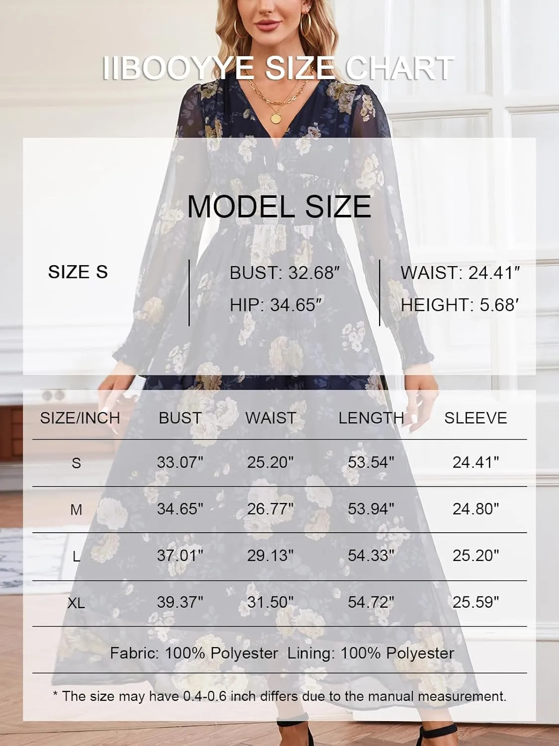 Women's Casual Boho Floral Maxi Dress Deep V Neck Long Sleeve Evening Party Dresses