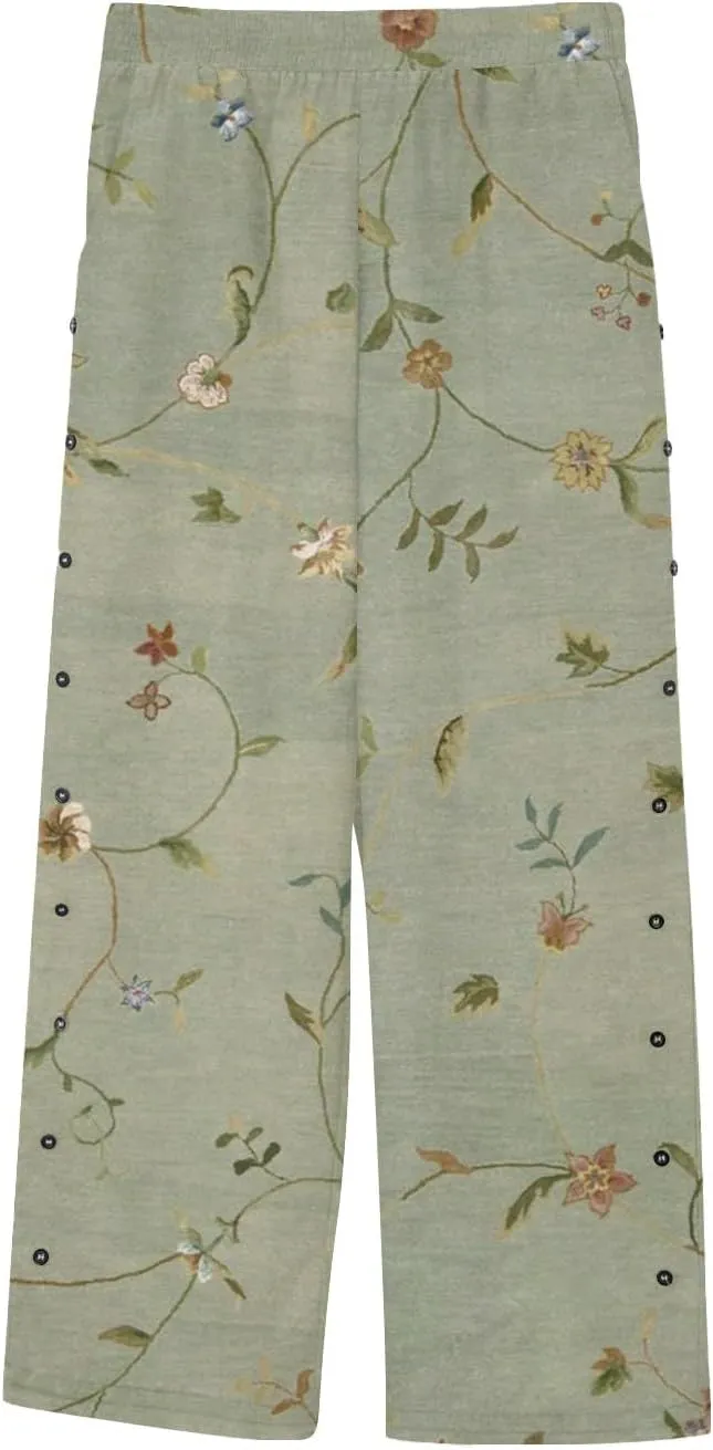 Women's Linen Capri Pants Striped Elastic Waistband High Waistband Pocket Pants Side Nine Lightweight Loose Trousers