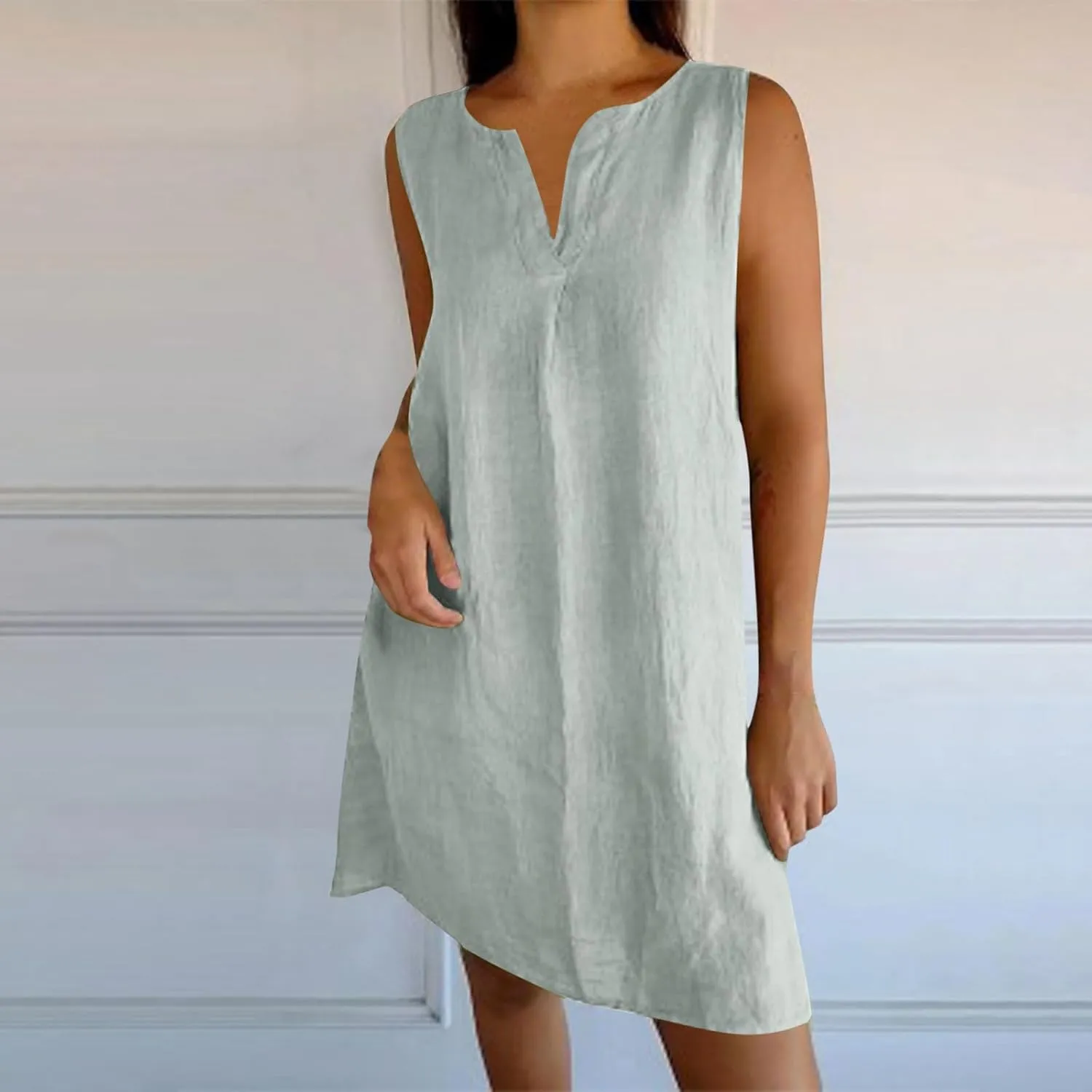 Women's Sleeveless Linen Shift Dress 2025 Summer Plain Casual Beach Dresses Solid Long Tank Sundress Vacation Outfits