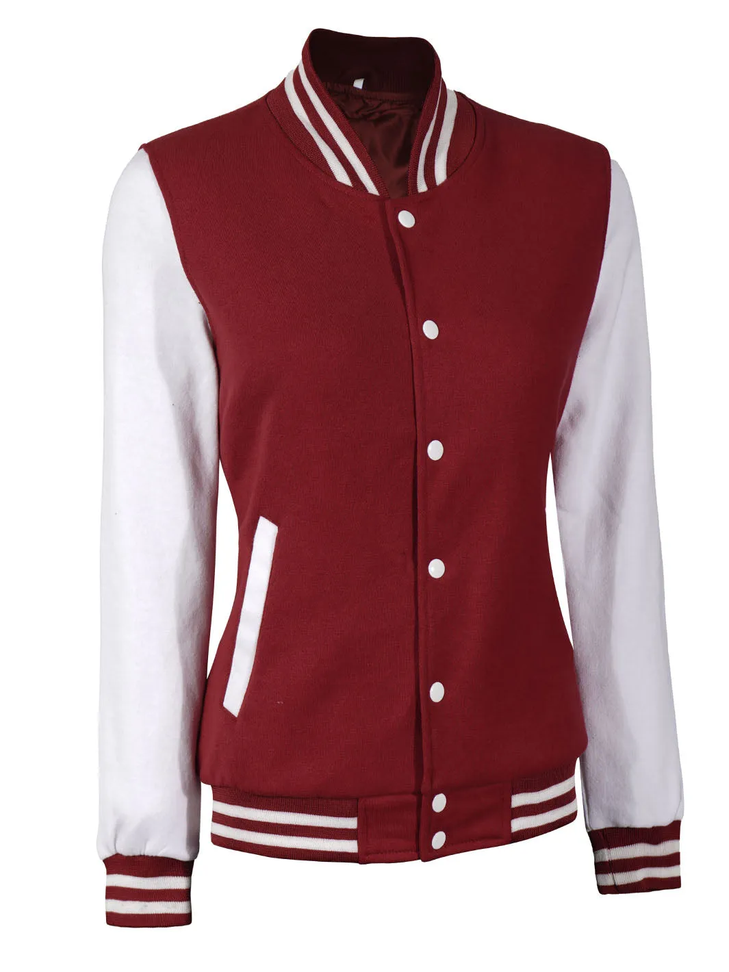 Women's White & Maroon Plain Lettermen Jacket