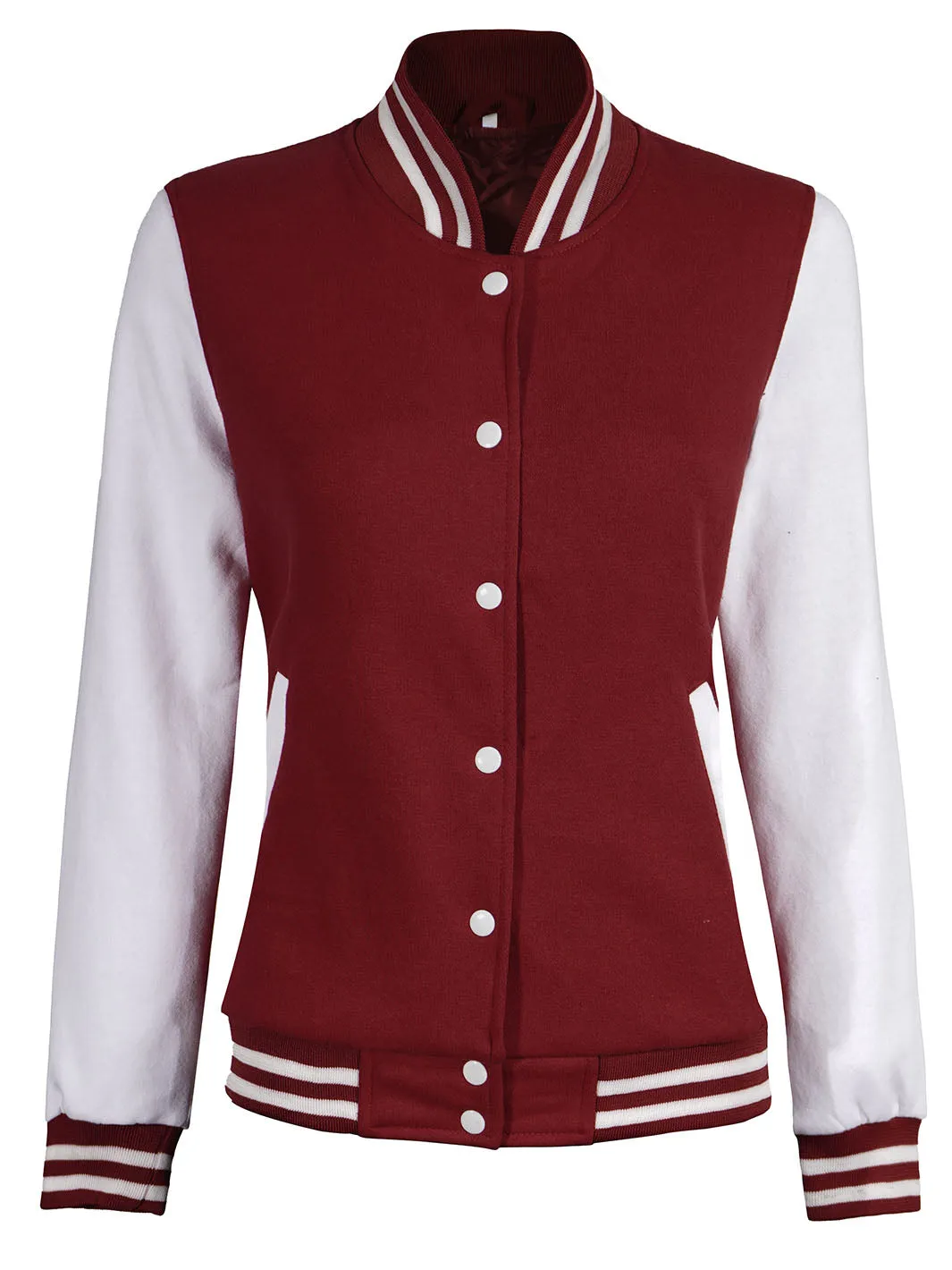 Women's White & Maroon Plain Lettermen Jacket