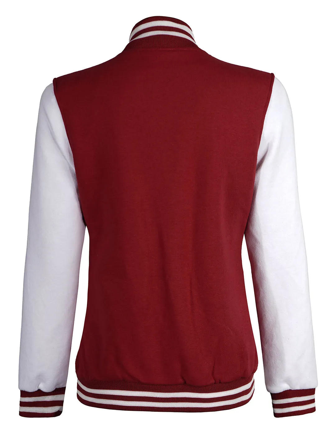 Women's White & Maroon Plain Lettermen Jacket