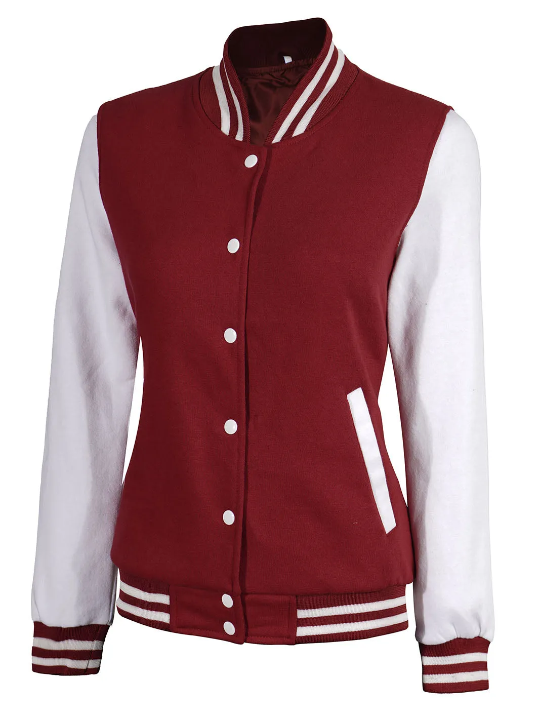 Women's White & Maroon Plain Lettermen Jacket