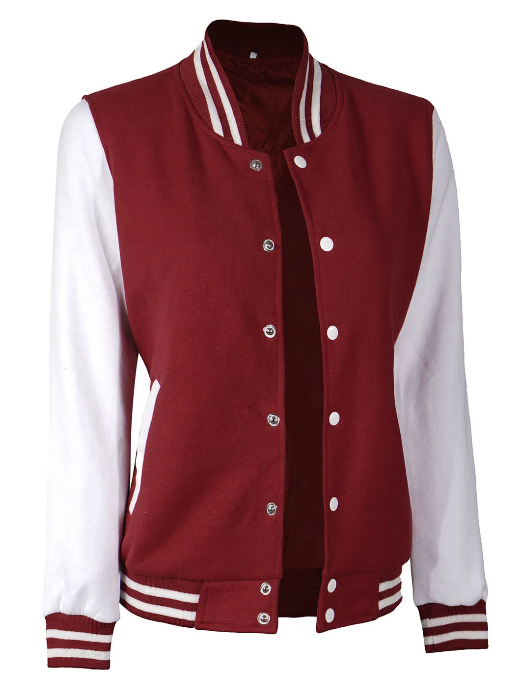 Women's White & Maroon Plain Lettermen Jacket