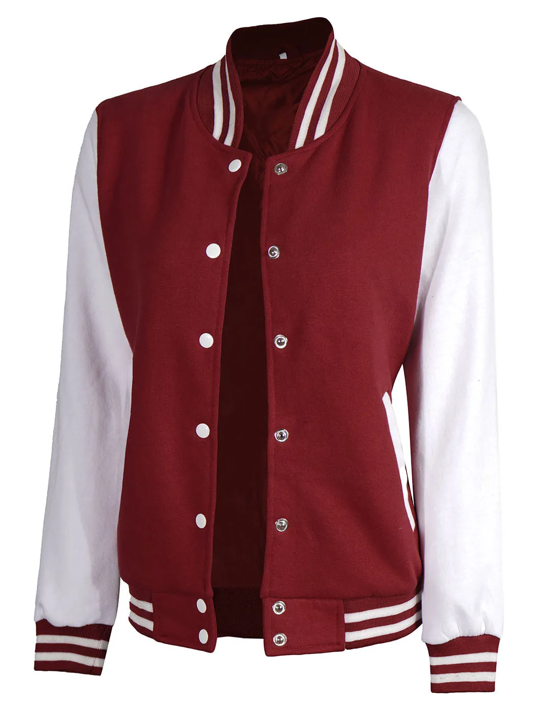 Women's White & Maroon Plain Lettermen Jacket