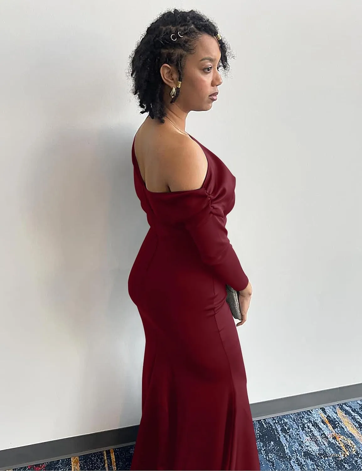 YMDUCH Women's Sexy Elegant Long Sleeve Off Shoulder Bodycon Long Evening Formal Dress